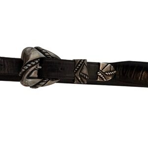 Vicenza Sport Women 38 Calfskin Alligator Print Leather‎ Belt Silver Buckle